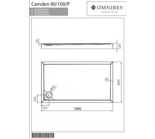 поддон Omnires Camden 90x100 (CAMDEN90/100/PBP)