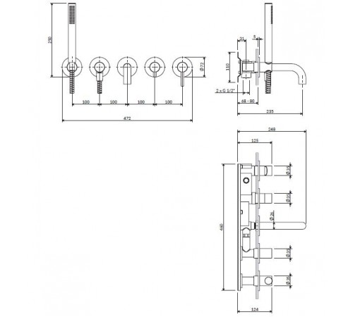 смеситель для ванны Omnires Y на 5 отверстий copper (Y1237-1SCP)