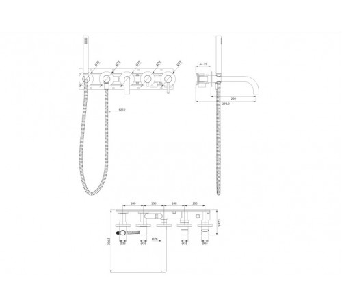 смеситель для ванны Omnires Y на 5 отверстий black (Y1237/1BL)