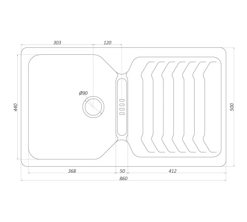 Гранитная мойка Globus Lux BOREN песчаный 860х500мм-А0004