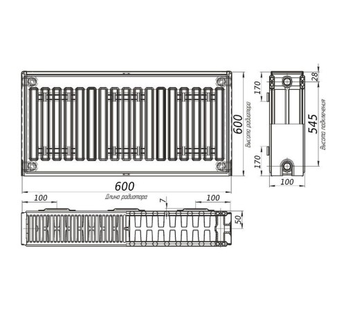 Радиатор стальной панельный OPTIMUM 22 сторона 600x600