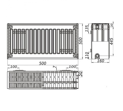 Радиатор стальной панельный KALITE 33 сторона 500x500