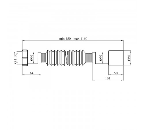 Гофротруба Agua GN46 1 1/2''х40/50 мм 460-1100 мм с накидной гайкой (CV033446)