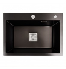 Кухонная мойка Platinum Handmade PVD 580х430х220 черная (толщина 3,0/1,0мм квадритный сифон)