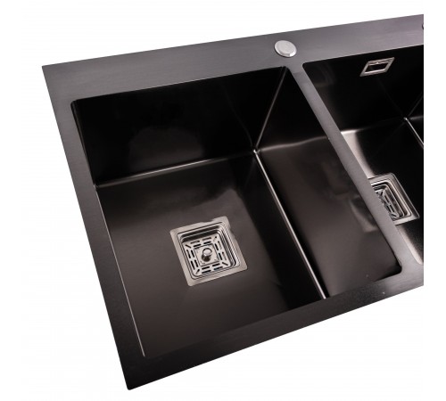 Кухонная мойка Platinum Handmade PVD HDB черная 780х480х230 на две чаши (квадратный сифон, 3.0/1.0)