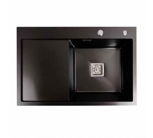 Мойка PVD Black Platinum Handmade 78*50R (два отверстия, квадратный сифон, 3.0/1.0 мм)