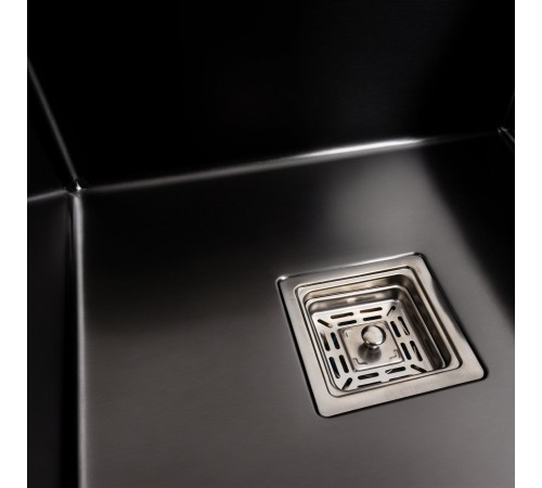 Мойка PVD Black Platinum Handmade 78*50R (два отверстия, квадратный сифон, 3.0/1.0 мм)