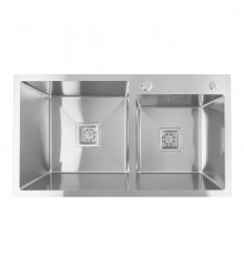 Нержавеющая кухонная мойка Platinum Handmade HDB 80*45 на две чаши (квадратный сифон)