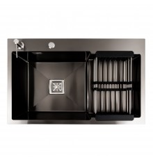 Кухонная мойка 78*50С L PVD чёрная Platinum Handmade (углубленное полотнище, 3.0/1.0 мм)