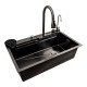 Кухонная мойка 75*45G черная Platinum Handmade "Водопад"