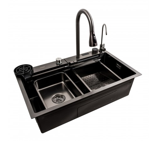 Кухонная мойка 75*45G черная Platinum Handmade "Водопад"