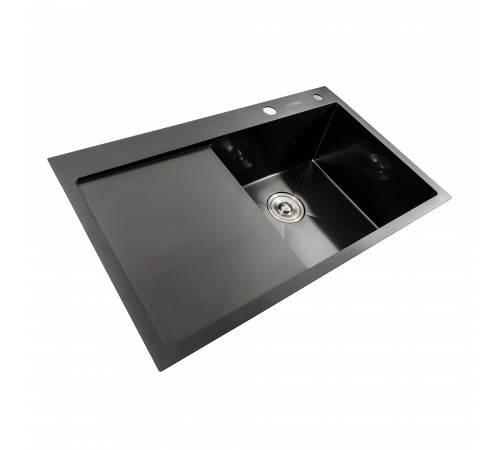Кухонная мойка черная PVD 78*48 R Platinum Handmade (два отверстия, круглый сифон 3,0/0,8)