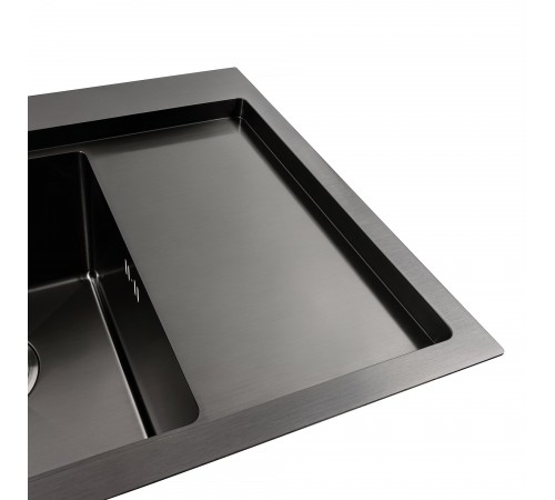 Кухонная мойка черная PVD 58*48 L Platinum Handmade (два отверстия, круглый сифон 3,0/0,8)