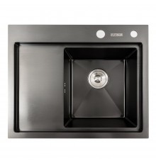 Кухонная мойка черная PVD 58*48 R Platinum Handmade (два отверстия, круглый сифон 3,0/0,8)