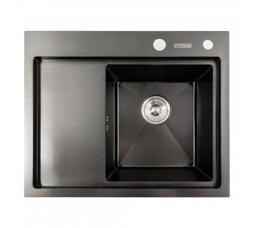 Кухонная мойка черная PVD 58*48 R Platinum Handmade (два отверстия, круглый сифон 3,0/0,8)