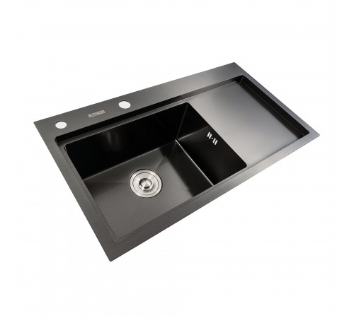 Кухонная мойка черная PVD 78*43 L Platinum Handmade (два отверстия, круглый сифон 3,0/0,8)