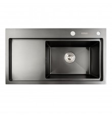 Кухонная мойка черная PVD 78*43 R Platinum Handmade (два отверстия, круглый сифон 3,0/0,8)
