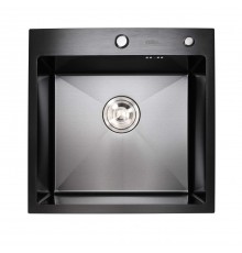 Кухонная мойка 50*50 PVD чёрная Platinum Handmade (сифон круглый чёрный, 3,0/0,8)