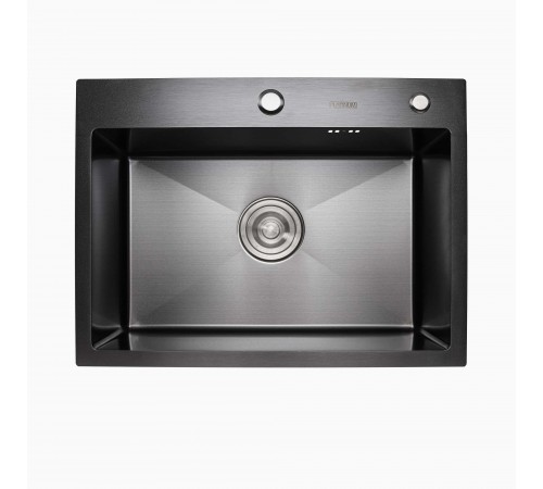 Кухонная мойка 58*43 PVD чёрная Platinum Handmade (сифон круглый чёрный, 3.0/0.8)
