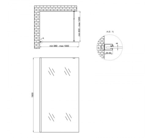 Душевая перегородка Qtap Walk-In Standard CRM201.C8 100х190 см, стекло Clear 8 мм, покрытие CalcLess