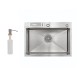 Мийка для кухні інтегрована з полицею для ножів Lidz Handmade H6045K (LDH6045KBRU43023) Brushed Steel 3,0/1,0 мм