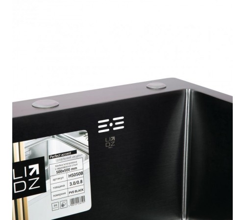 Мийка для кухні інтегрована Lidz Handmade H5050B (LDH5050BPVD43619) Brushed Black PVD 3,0/1,0 мм