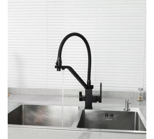 Змішувач для кухні на дві води GAPPO G4317-6 з гнучким виливом, чорний