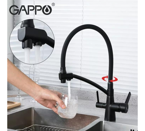 Змішувач для кухні на дві води GAPPO G4398-16 з гнучким виливом, чорний