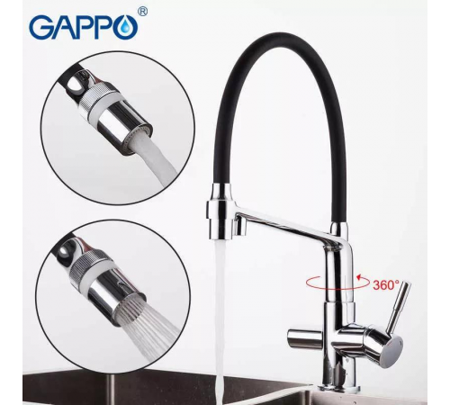Змішувач для кухні на дві води GAPPO G4398-7 з гнучким виливом, чорний/хром